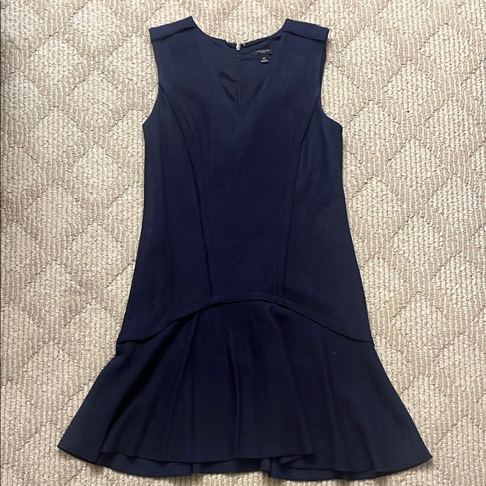 Ann Taylor, 4 petite, Navy Sleeveless Dress, wool blend